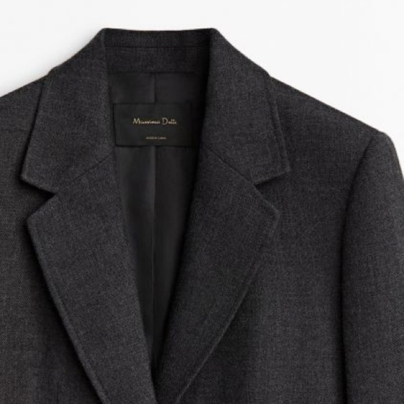 NWT. Massimo Dutti Grey Micro Twill Fabric Blazer with Buttons. Size 4. - Picture 7 of 12
